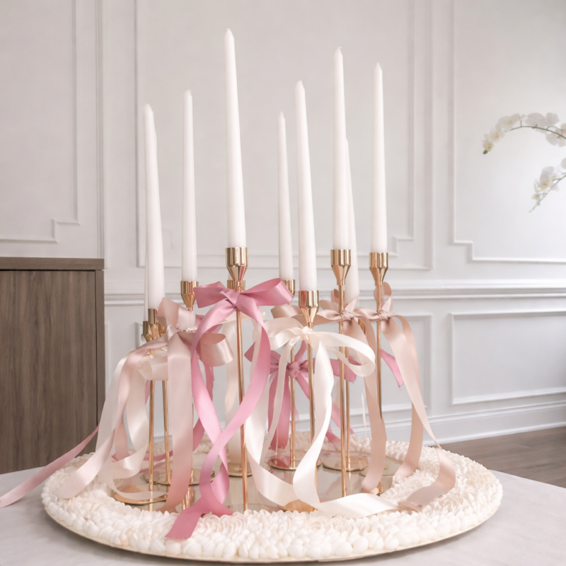 Set di 3 porta candele a forma di cono dorati (23-20-16cm)