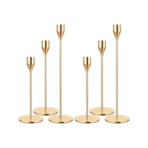 Set di 3 porta candele a forma di cono dorati (23-20-16cm)