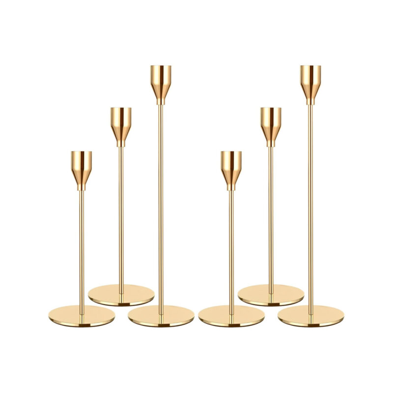 Set di 3 porta candele a forma di cono dorati (23-20-16cm)
