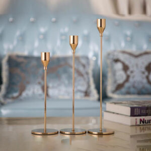 Set di 3 porta candele a forma di cono dorati (23-20-16cm)