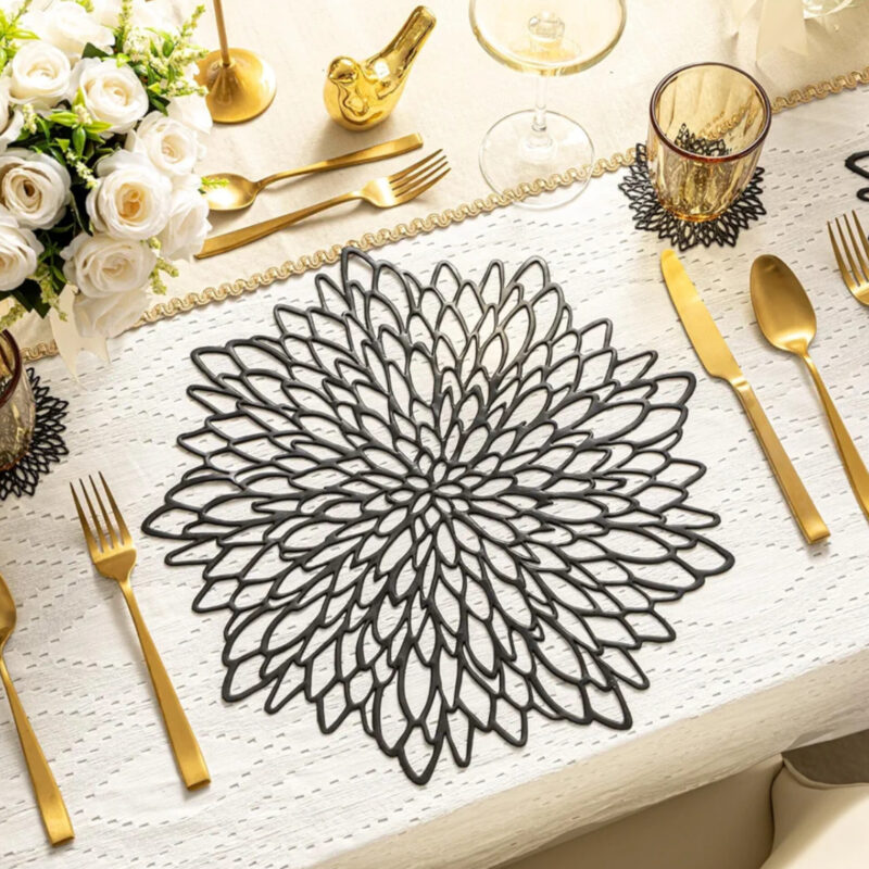 Decorazione sottopiatto. Fiore Nero. 38cm