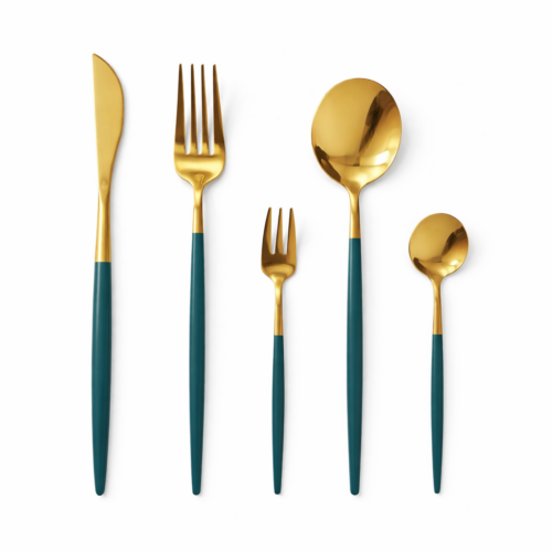 Set di posate di 5 pezzi. Oro/Verde
