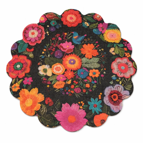 Decorazione sottopiatto. Ricamo fioreale 35cm