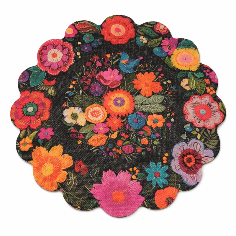 Decorazione sottopiatto. Ricamo fioreale 35cm