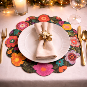 Decorazione sottopiatto. Ricamo fioreale 35cm