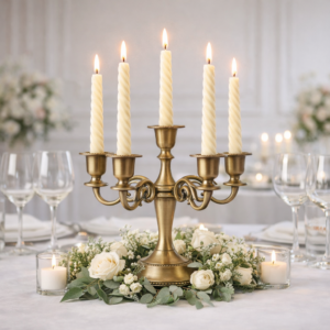 Candelabro a cinque teste. Metallo bronzato h 26cm