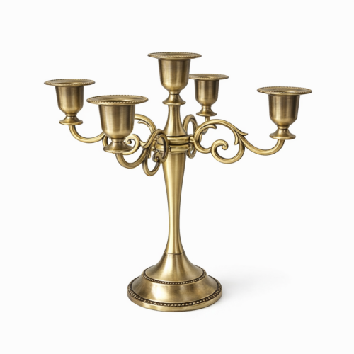 Candelabro a cinque teste. Metallo bronzato h 26cm