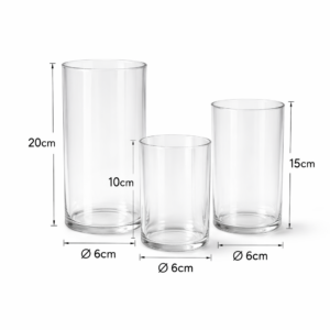 Set di 3pz. portacandele in vetro (20-15-10cm)