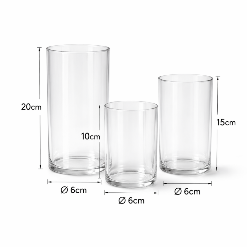 Set di 3pz. portacandele in vetro (20-15-10cm)