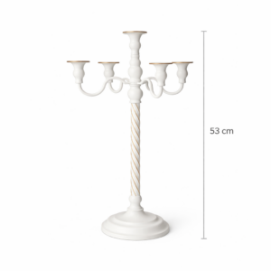 Candelabro a cinque teste. Metallo bianco h 53cm