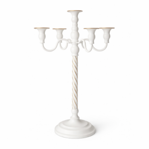 Candelabro a cinque teste. Metallo bianco h 53cm