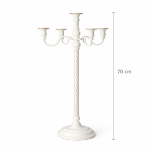 Candelabro a cinque teste. Metallo bianco h 70cm