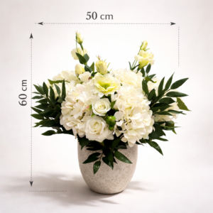 Composizione fiori bianchi con vaso h 60cm