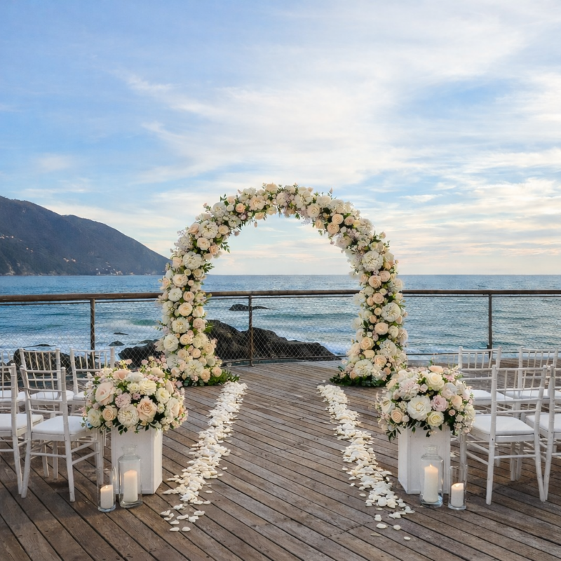 Arco di fiori per la cerimonia rotondo h 200cm. Aivorio