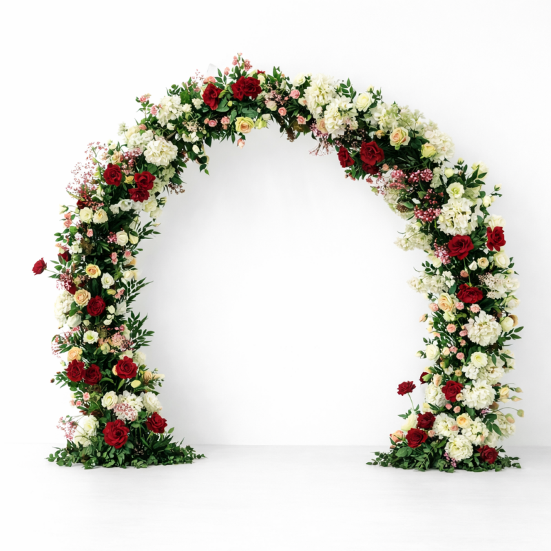 Arco di fiori per la cerimonia rotondo h 200cm. Bianco-Rosso