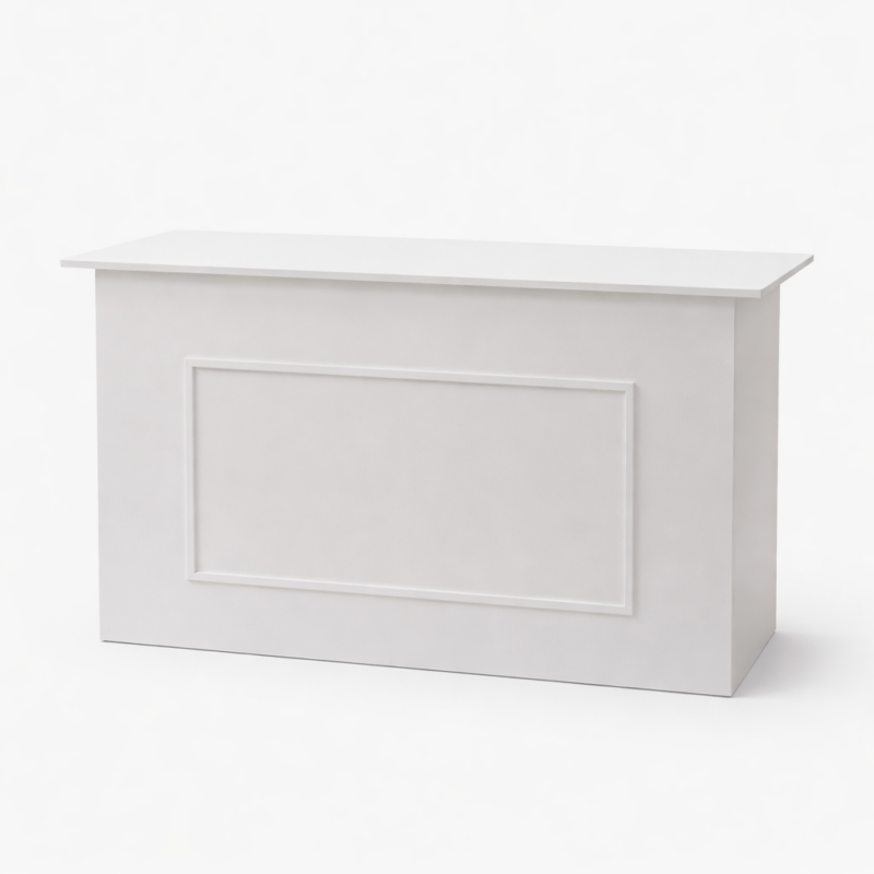 Bancone bianco per eventi. Smontabile e richiudibile. H85*L120*P60cm